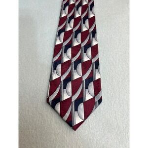 John Clarendon Silk Necktie Burgundy Geometric Abstract Art Deco Hand Made